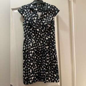 Ann Taylor black & white polka dot dress, pockets, collar, side zip, sz 4
